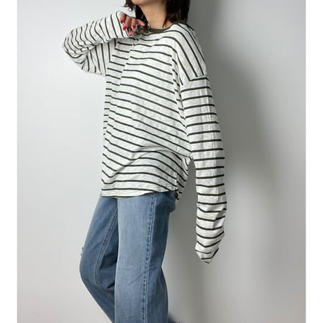cotton  slab border tee【K2-231113 】