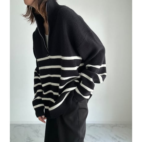 half zip border knit【K1-234131】