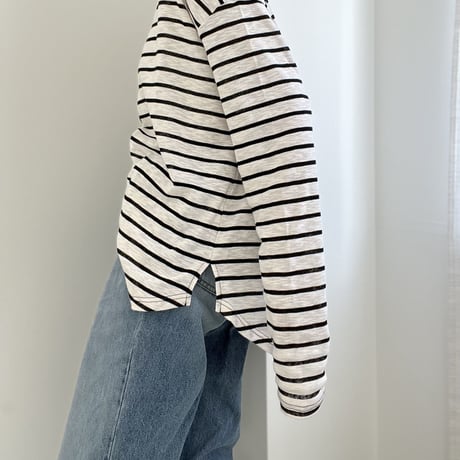 cotton  slab border tee【K2-231113 】