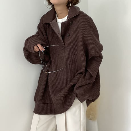 henry neck loose knit【K2-22318】