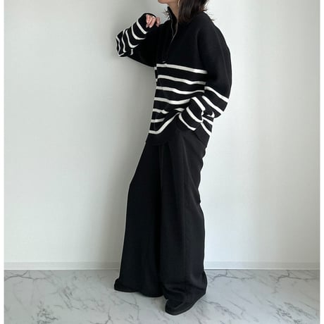 half zip border knit【K1-234131】