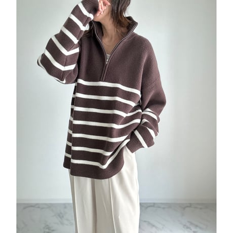 half zip border knit【K1-234131】