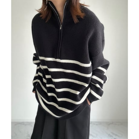 half zip border knit【K1-234131】