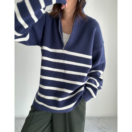 half zip border knit【K1-234131】