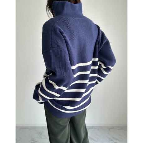 half zip border knit【K1-234131】