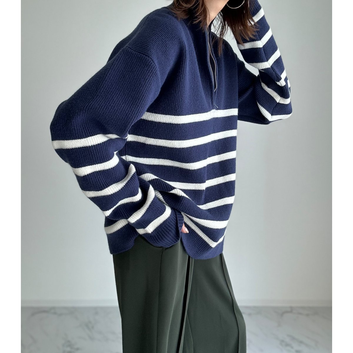half zip border knit【K1-234131】 | kizuki half zip border knit【K1-234131】 | kizuki