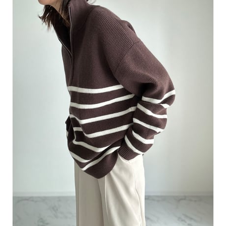 half zip border knit【K1-234131】