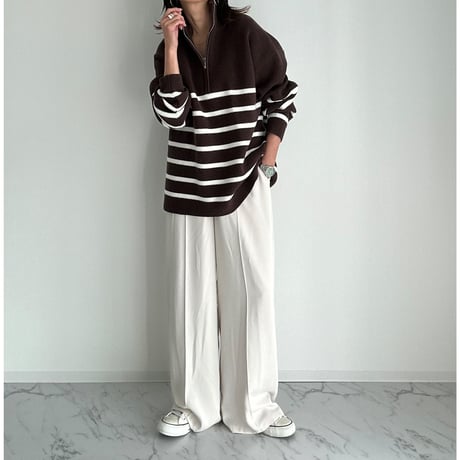 half zip border knit【K1-234131】