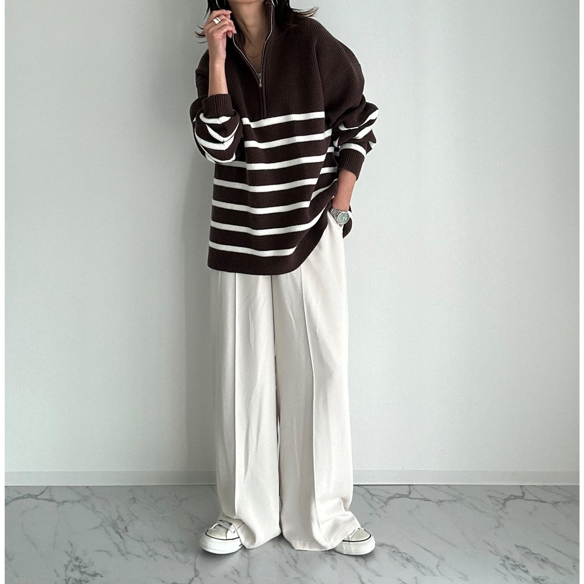 half zip border knit【K1-234131】 | kizuki half zip border knit【K1-234131】 | kizuki