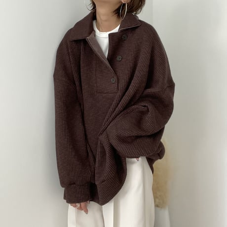 henry neck loose knit【K2-22318】