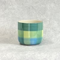 パッチワークブルー PATCHWORK BLUE  存在感  北欧  格子柄 かわいい プランターカバー Φ14cm H13cm（450-993）