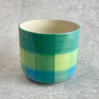 パッチワークブルー PATCHWORK BLUE  存在感  北欧  格子柄 かわいい プランターカバー Φ18cm H16.5cm (450-850)