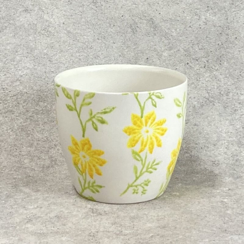 花柄プランターカバー クリーム色 イエローフラワー YELLOW FLOWERS 北欧雑貨 花柄 プランターカバー
