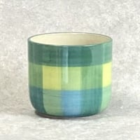パッチワークブルー PATCHWORK BLUE  存在感  北欧  格子柄 かわいい プランターカバー Φ16cm H14cm（450-994）