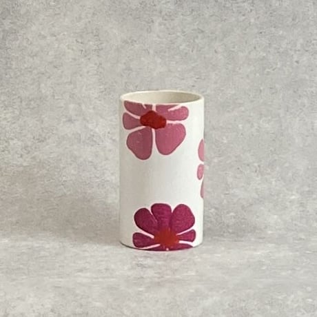 ピンクフラワー PINK FLOWER かわいい ポップな花柄 プランターカバー 高さ18.5cm  Φ10.5cm（450-1063）