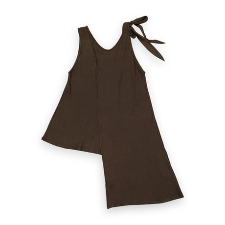 Asymmetry tank-top  Dark brown/White/Beige