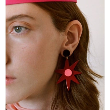 Acetate Earrings / Circles & Flowers / Pink × Bordeaux × Black