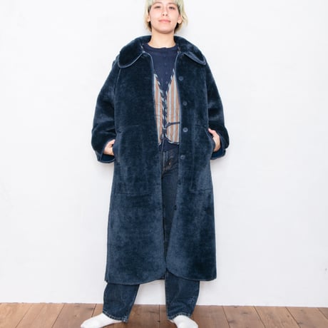 FAUX FUR LONG COAT NAVY