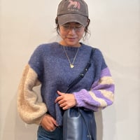 Mohair Knit Sweater/blue×purple×beige