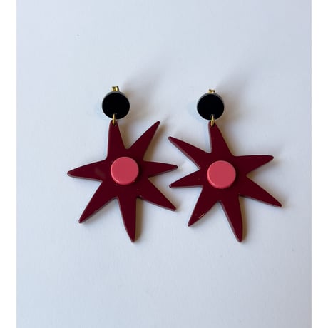 Acetate Earrings / Circles & Flowers / Pink × Bordeaux × Black