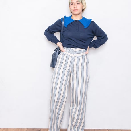 STRIPED YOKE TROUSERS  IVORY×BLUE