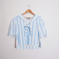 WIDE STRIPES SAILOR NECK BLOUSE/PRETTY BLUE