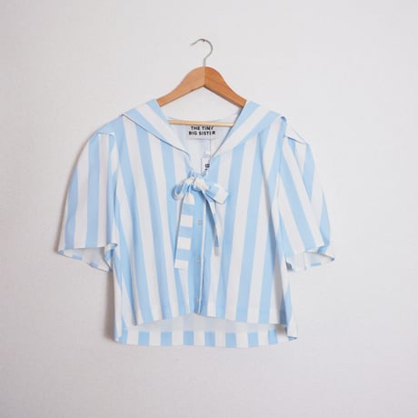 WIDE STRIPES SAILOR NECK BLOUSE/PRETTY BLUE