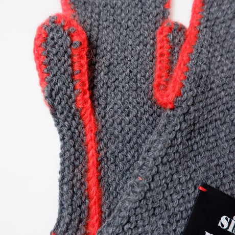Mohair Knit Glove/gray×orange