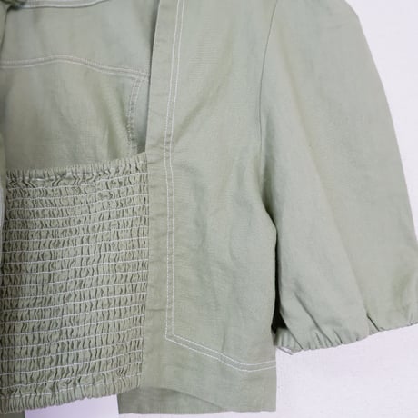 Back-Ribbon Puff Blouse/Pistachio