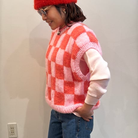 Mohair Knit Vest Sweater/pink block