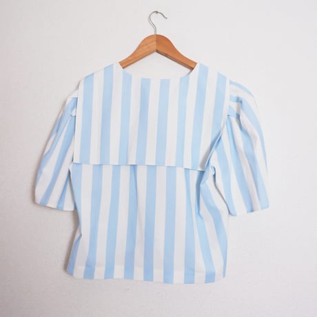 WIDE STRIPES SAILOR NECK BLOUSE/PRETTY BLUE