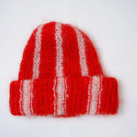 Mohair Knit帽 stripe /red×pink