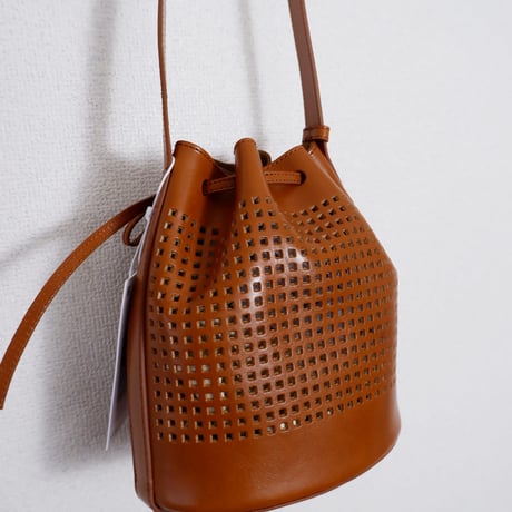 ANNE PERFORATED LEATHER SMALL BUCKET BAG/LIGHT BROWN