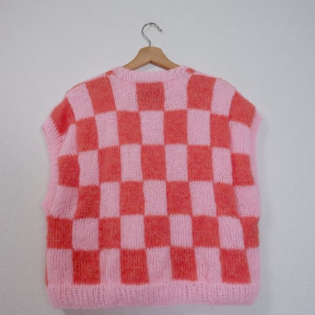 Mohair Knit Vest Sweater/pink block