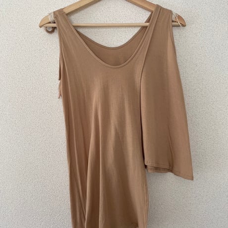 Asymmetry tank-top  Dark brown/White/Beige