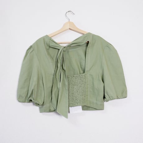 Back-Ribbon Puff Blouse/Pistachio