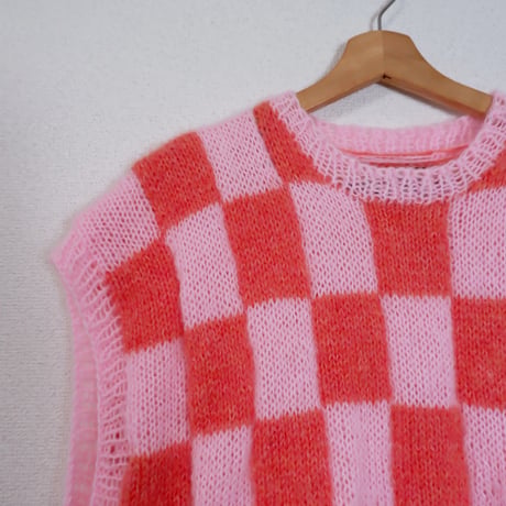 Mohair Knit Vest Sweater/pink block