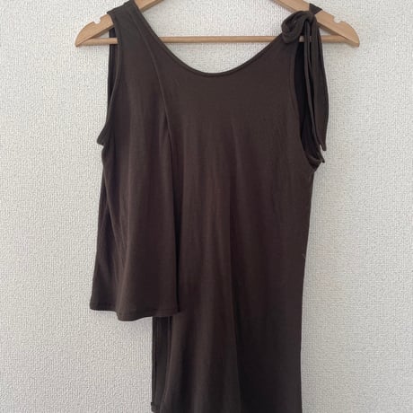 Asymmetry tank-top  Dark brown/White/Beige