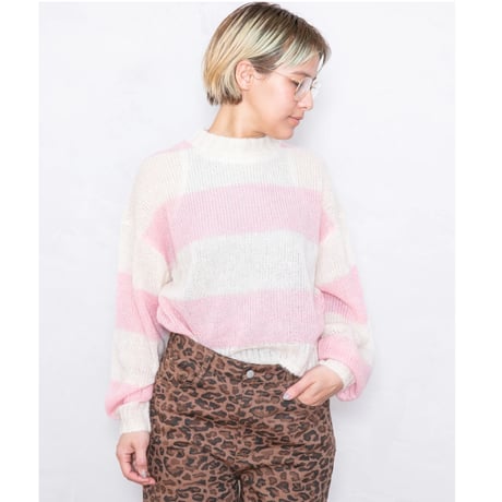 OVERSIZED STRIPED SWEATER PINK×WHITE
