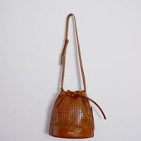 ANNE PERFORATED LEATHER SMALL BUCKET BAG/LIGHT BROWN