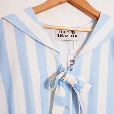 WIDE STRIPES SAILOR NECK BLOUSE/PRETTY BLUE