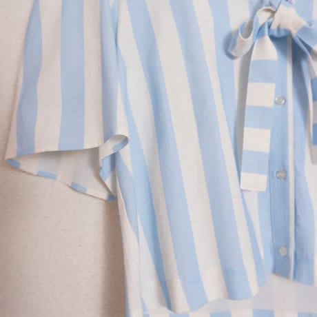 WIDE STRIPES SAILOR NECK BLOUSE/PRETTY BLUE