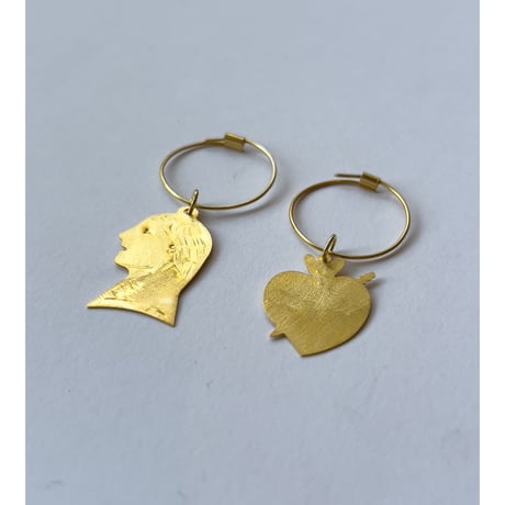 Gold Plated Silver Earrings / Profile & Heart