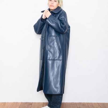 FAUX FUR LONG COAT NAVY