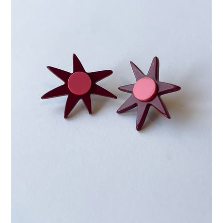 Acetate Earrings / Flowers / Pink × Bordeaux