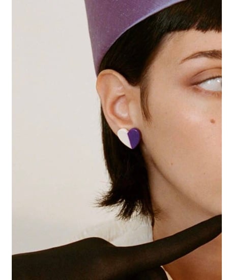 Acetate Earrings / Hearts / Purple × Ivory