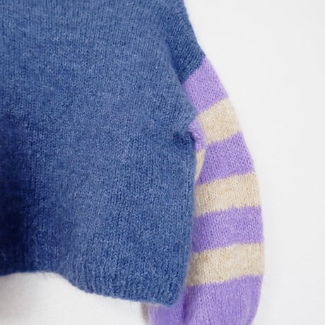 Mohair Knit Sweater/blue×purple×beige