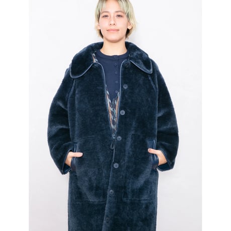 FAUX FUR LONG COAT NAVY