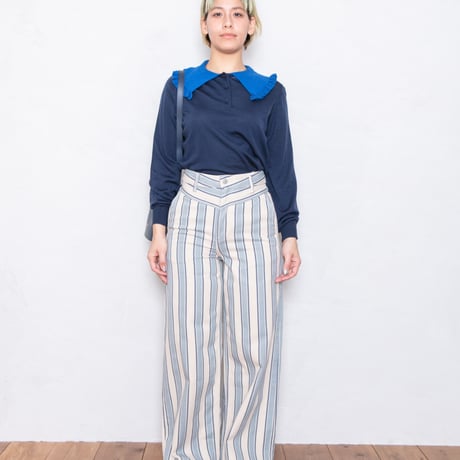 STRIPED YOKE TROUSERS  IVORY×BLUE