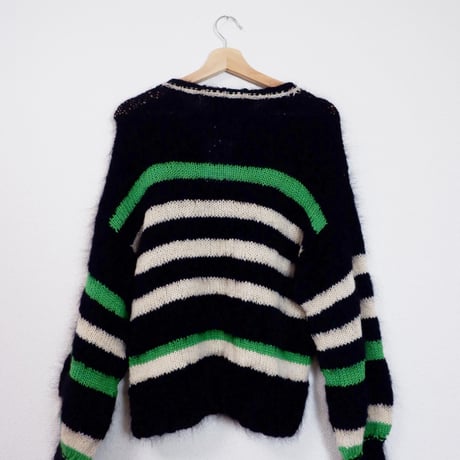 Mohair Knit Sweater/black×green×white